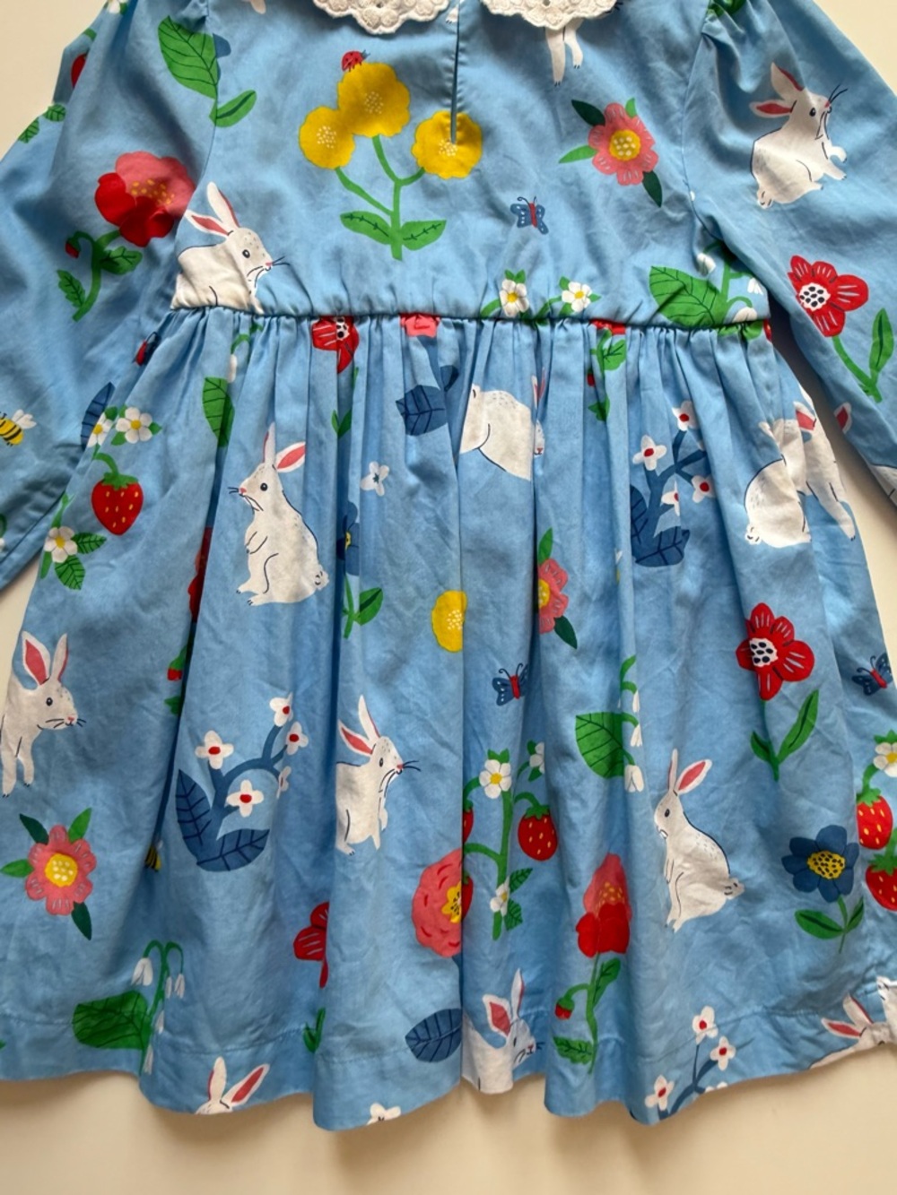 Mini Boden Girls Blue Bunny Broderie-Collared Dress - Size 5-6Y - Picture 11 of 13